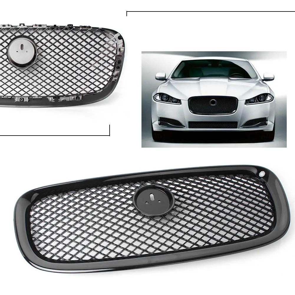 

Glossy Black Front Radiator Racing Grille With Emblem Logo For Jaguar XF XFR X250 2012 2013 2014 2015 Car Accessories