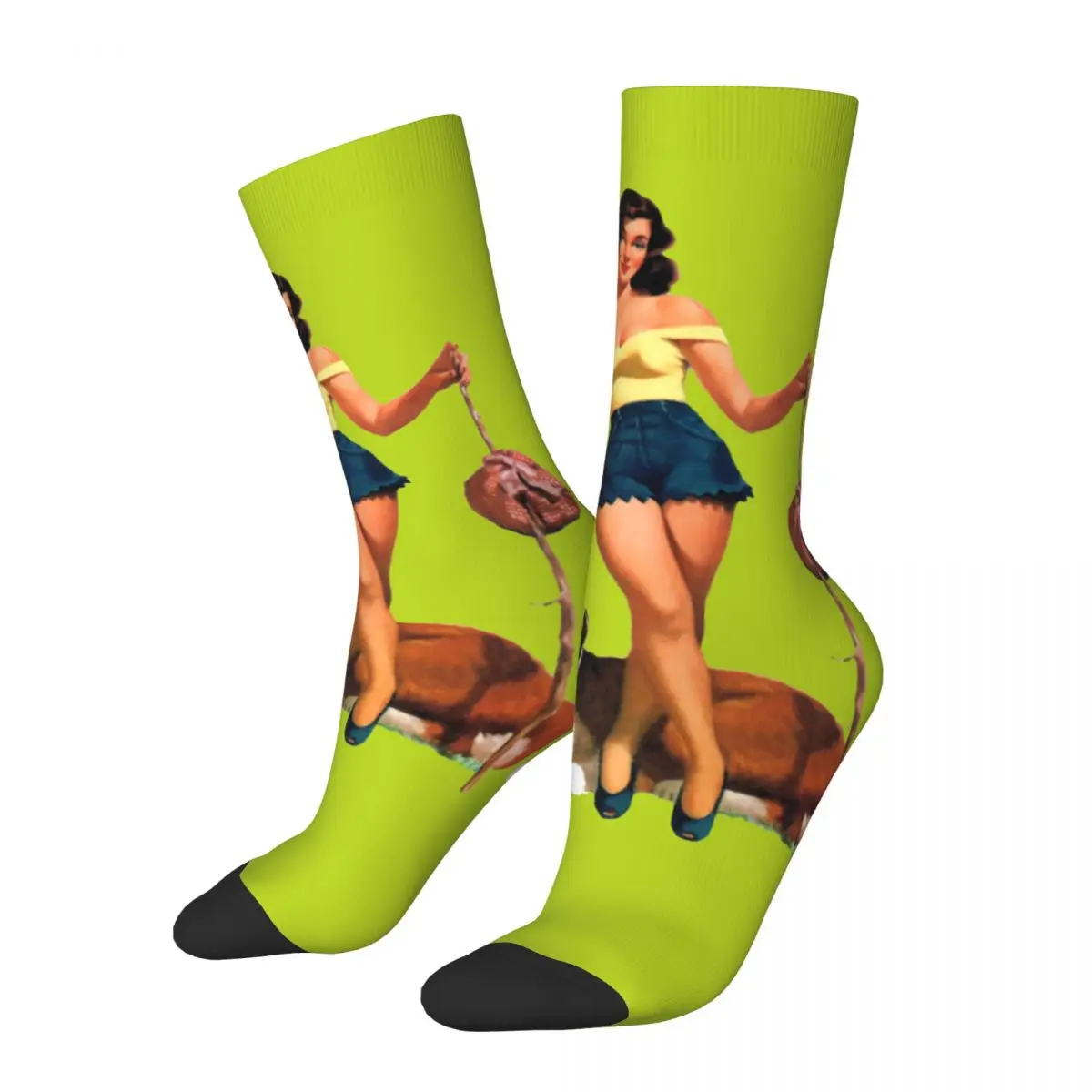 

Hip Hop Retro Vintage Sexy Hitchhiker Crazy Men's Compression Socks Unisex Pin Up Girl Model Pop Art Seamless Printed Crew Sock