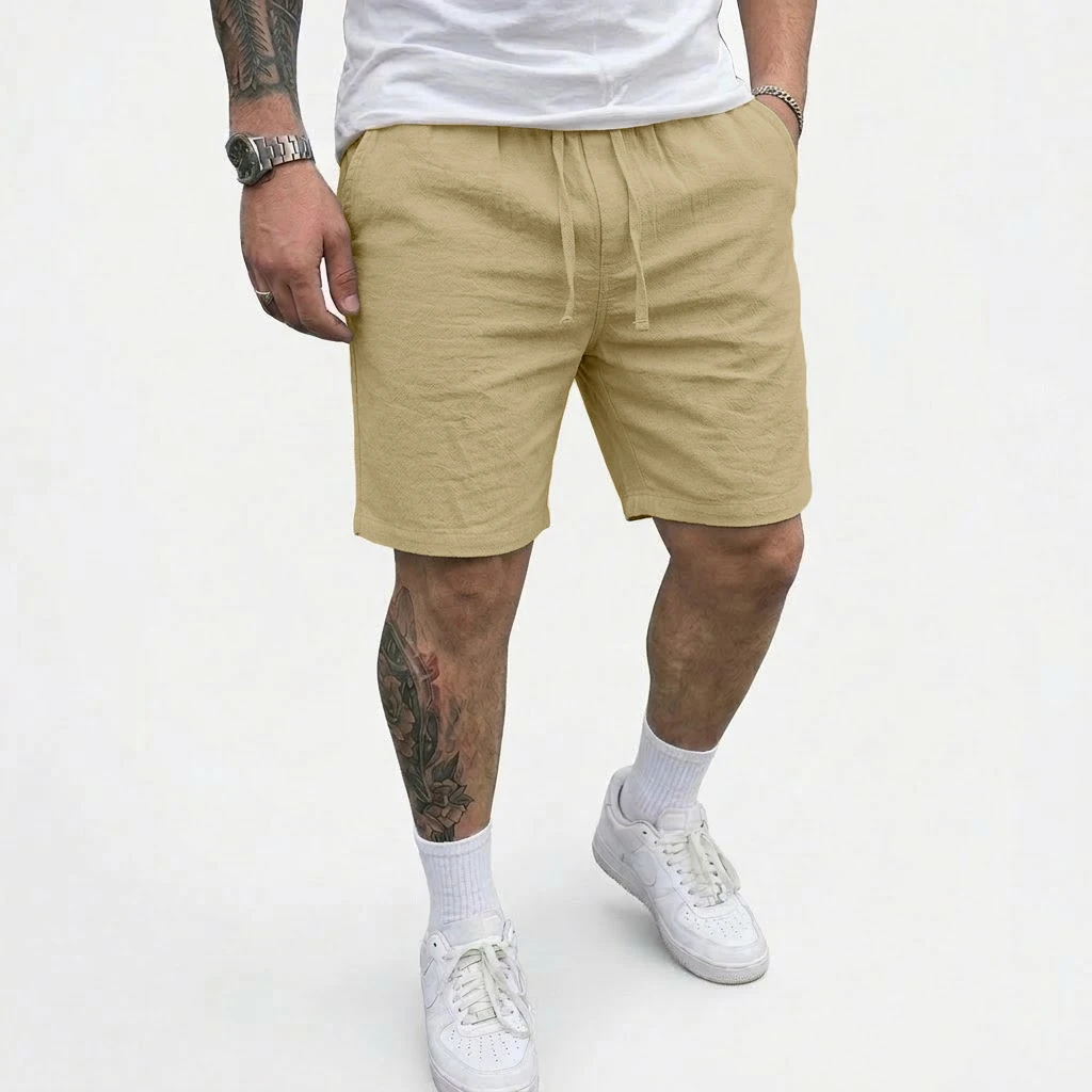 Sommer Herren Leinen-Shorts mit Elastischem Bund und Kordelzug Lässige Hosen für Männer Strand Hawaiianische Leichte Kurze Outdoor Baggy-Hosen – Detail 2