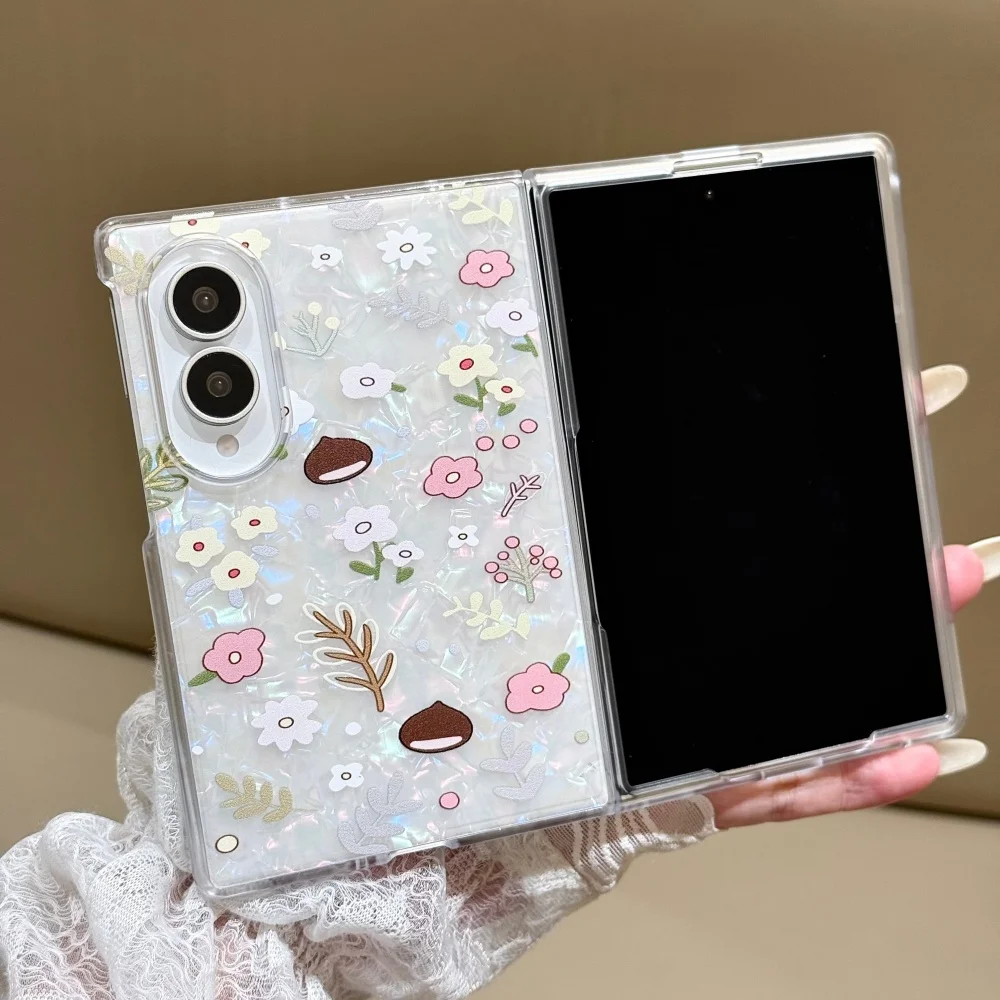 Luxury Floral Tulip Leaf Case with Colorful Shell Pattern