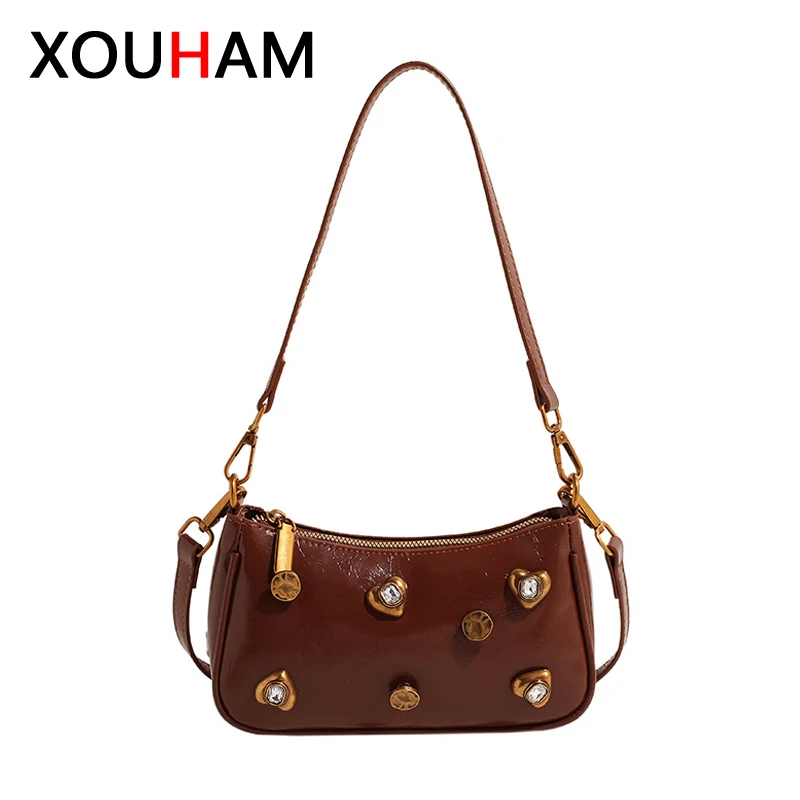 

XOUHAM Women Shoulder Bag 4 Color PU Leather Underarm Purse Fashion Ladies Set With Diamonds Crossbody Bags Commuting Handbag