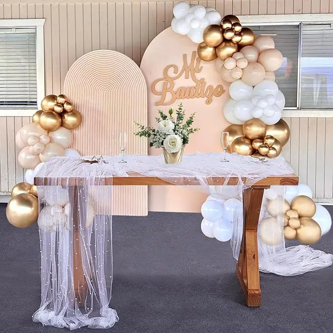

Table Runner Pearl Tulle Fabrics for Wedding Arch Dessert Table Cloth Table Luxury Decorations Bridal Shower Decor Romantic