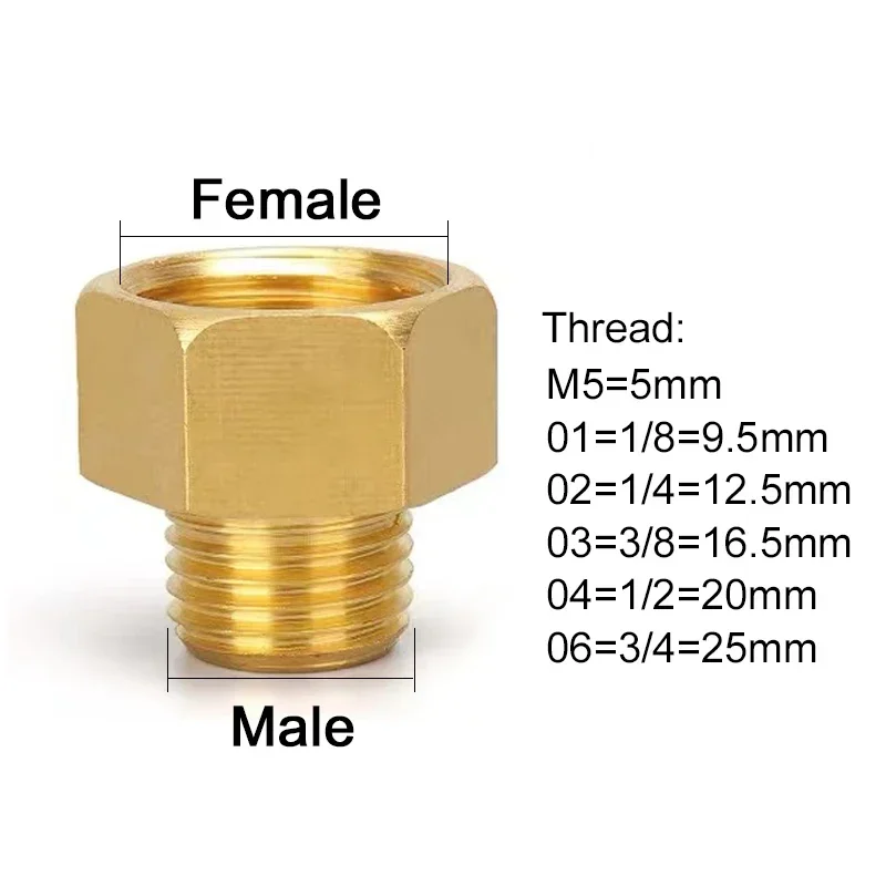 Buje hexagonal de rosca macho a hembra, conectores de tubería de latón, adaptador de acoplador de latón, accesorio roscado, 10 piezas, 1/8 