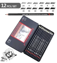 Premium Graphite Art Sketching Pencil Set - 12 Pieces in Metal Box (12 PCS-Metal Box)