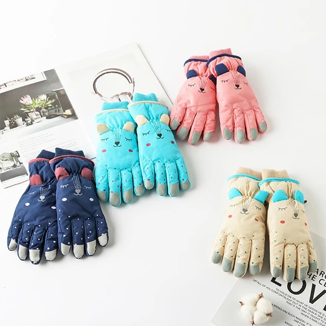 WInter Warm Baby Children Gloves Waterproof Windproof Thick Plush Ski Sports Gloves Cartoon Thermal Padded Mitten for 4-10Y Kids 2