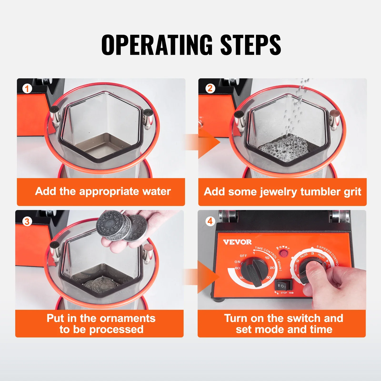VEVOR Rotary Tumbler Surface Horizontal Polisher 3kg5kg Mini Jewelry Drum Polishing Machine w/ 0-60 Minutes Timer Finishing Tool 4