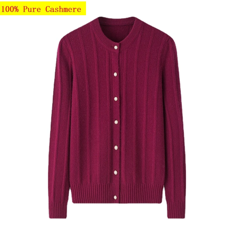 

New Arrival Fashion Autumn and Winter Double Lift Thickened Cashmere Women's Round Neck Cardigan Coat Large Sweater Size M-5XL