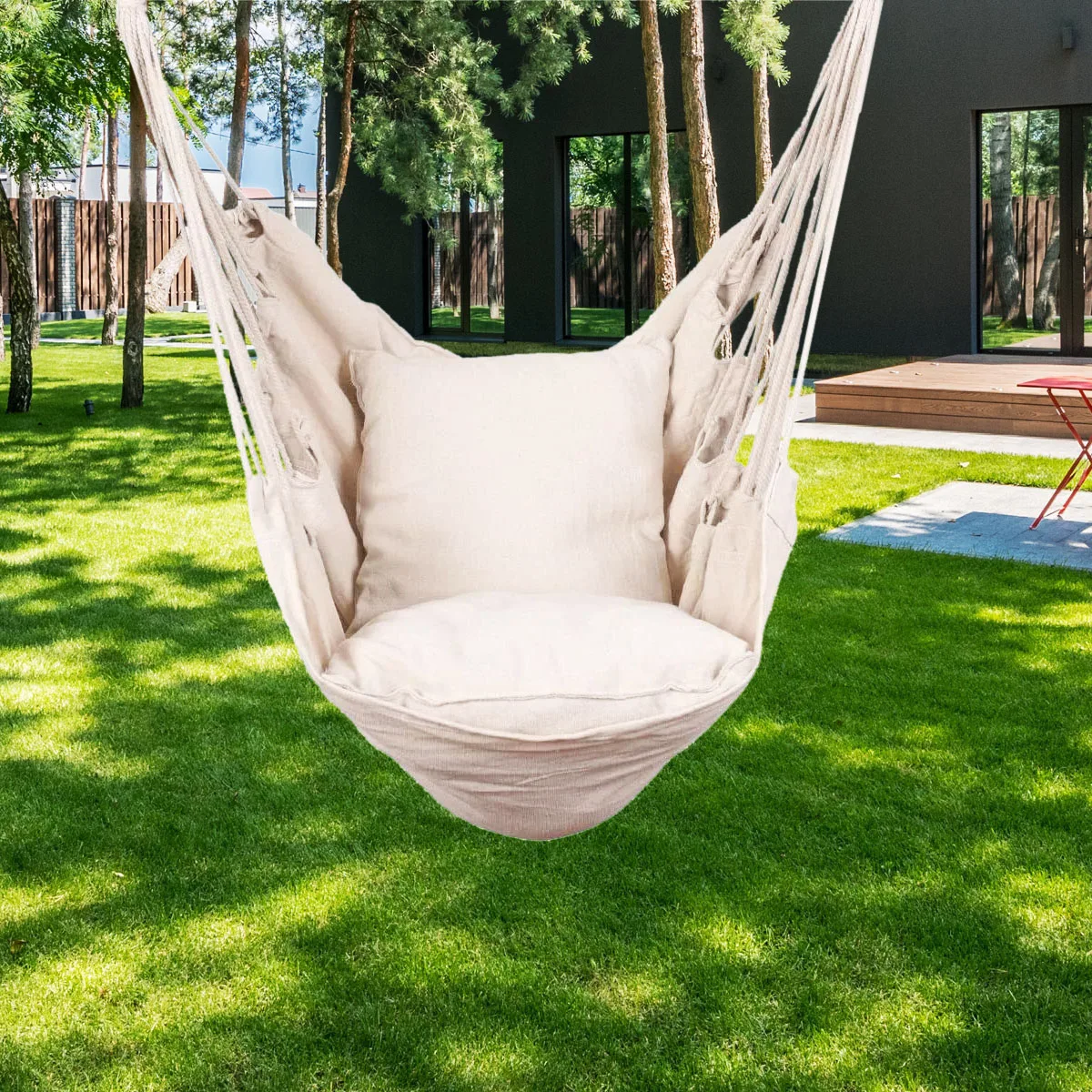 

Outdoor Hammock Thicken Chair Hanging Portable Relaxation Canvas Swing Steady Seat Travel Camping Lazy Chair with Cushions