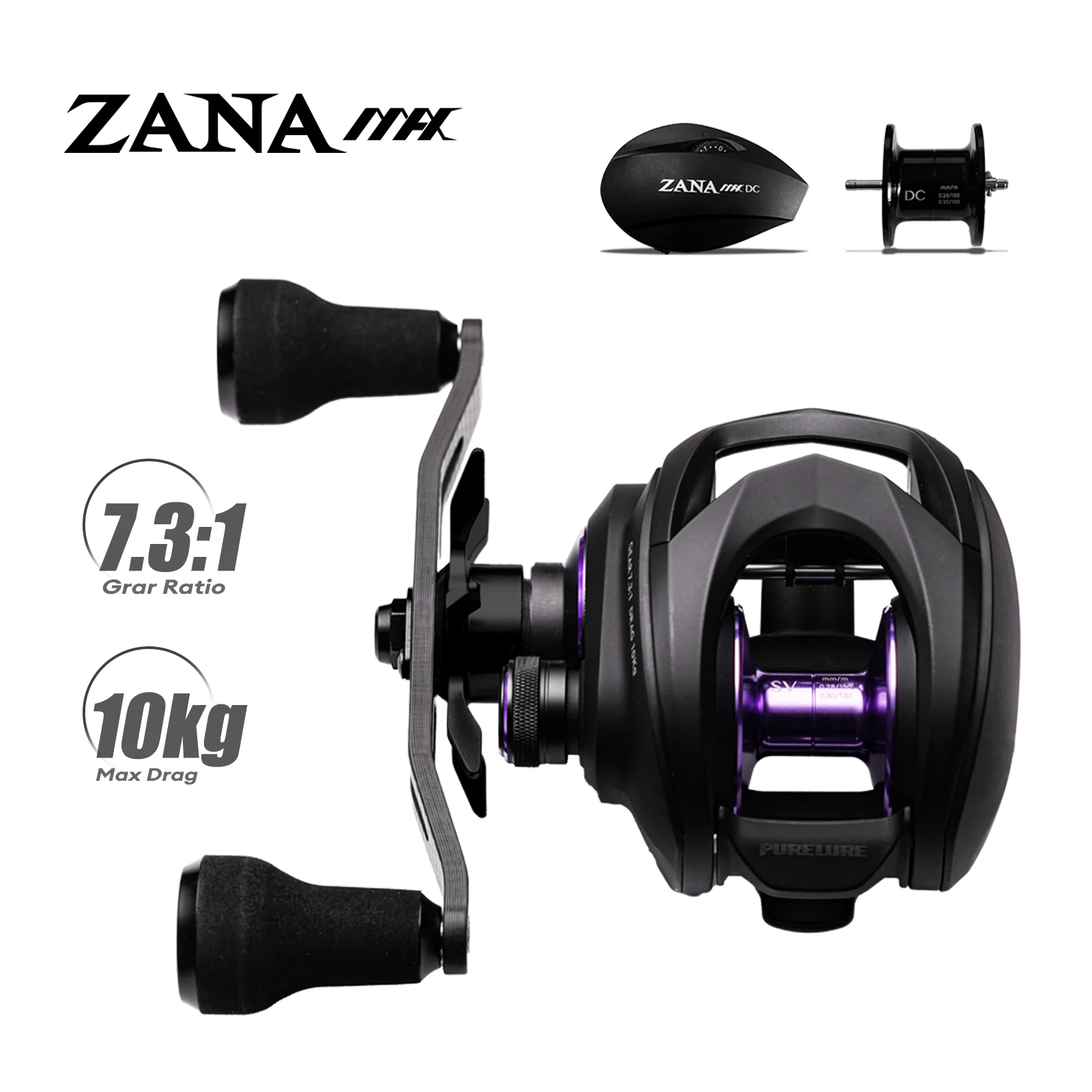 Moulinet baitcasting Purelure Zana Max 10kg SV DC Full Metal 215g pour pêche en mer