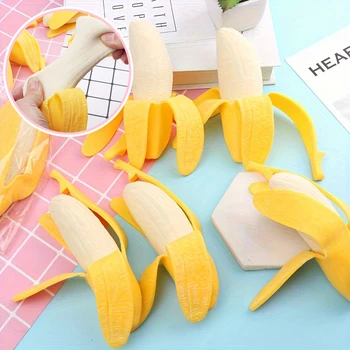 High Rebound Stress Relief Banana Toy - Elastic Silicone Squishy | Safe Odorless | for Adults Kids | Office Home Travel