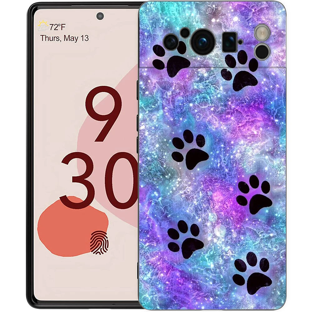 Black Soft Shell Phone Case with Cute Dog Paw Print Design
