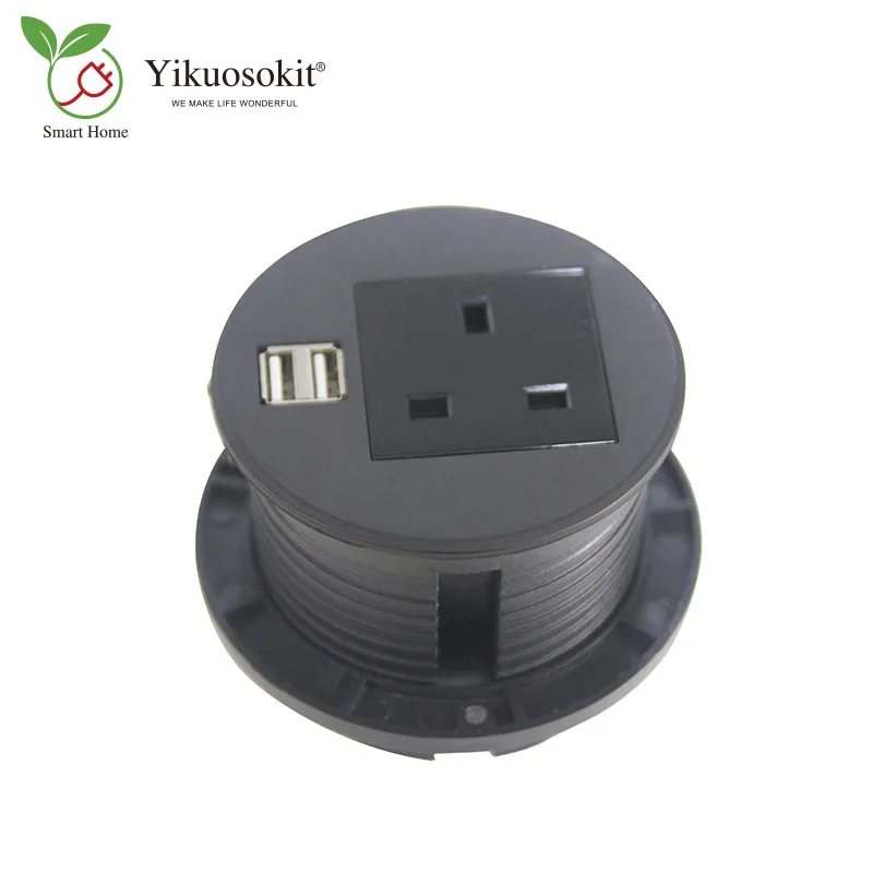 

Round Grommet UK Plug Power Outlet Socket 5V 2.1A 2 USB Charging Port CE Rohs White All Black