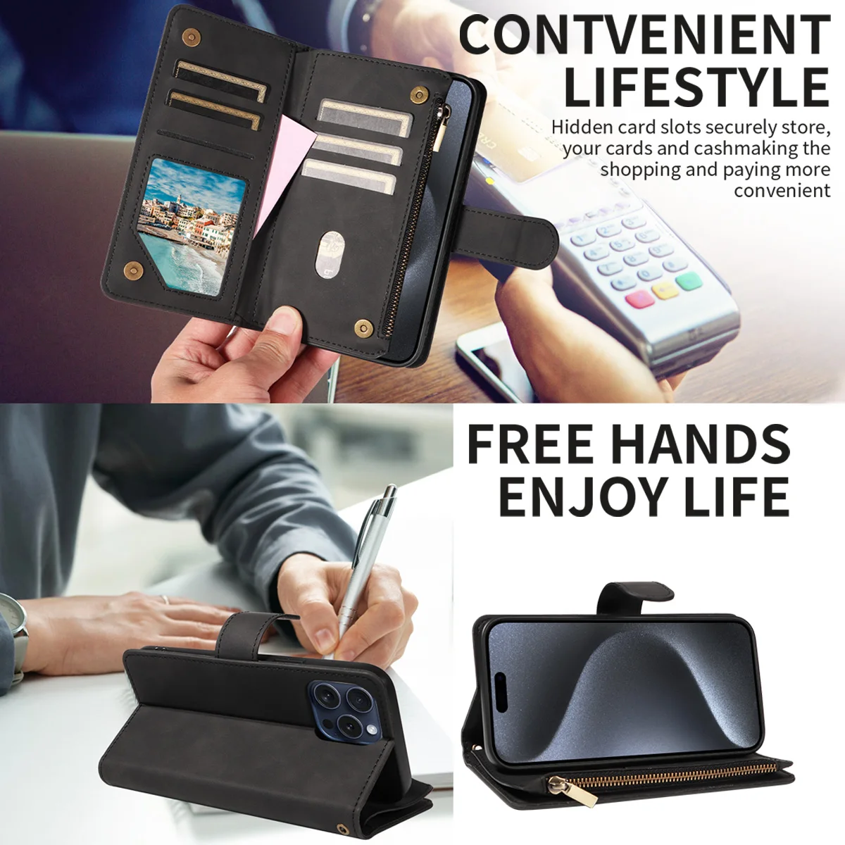 Samsung Galaxy Phone Case - Artificial Leather Clamshell Wallet for S24 S23 S22 S21
