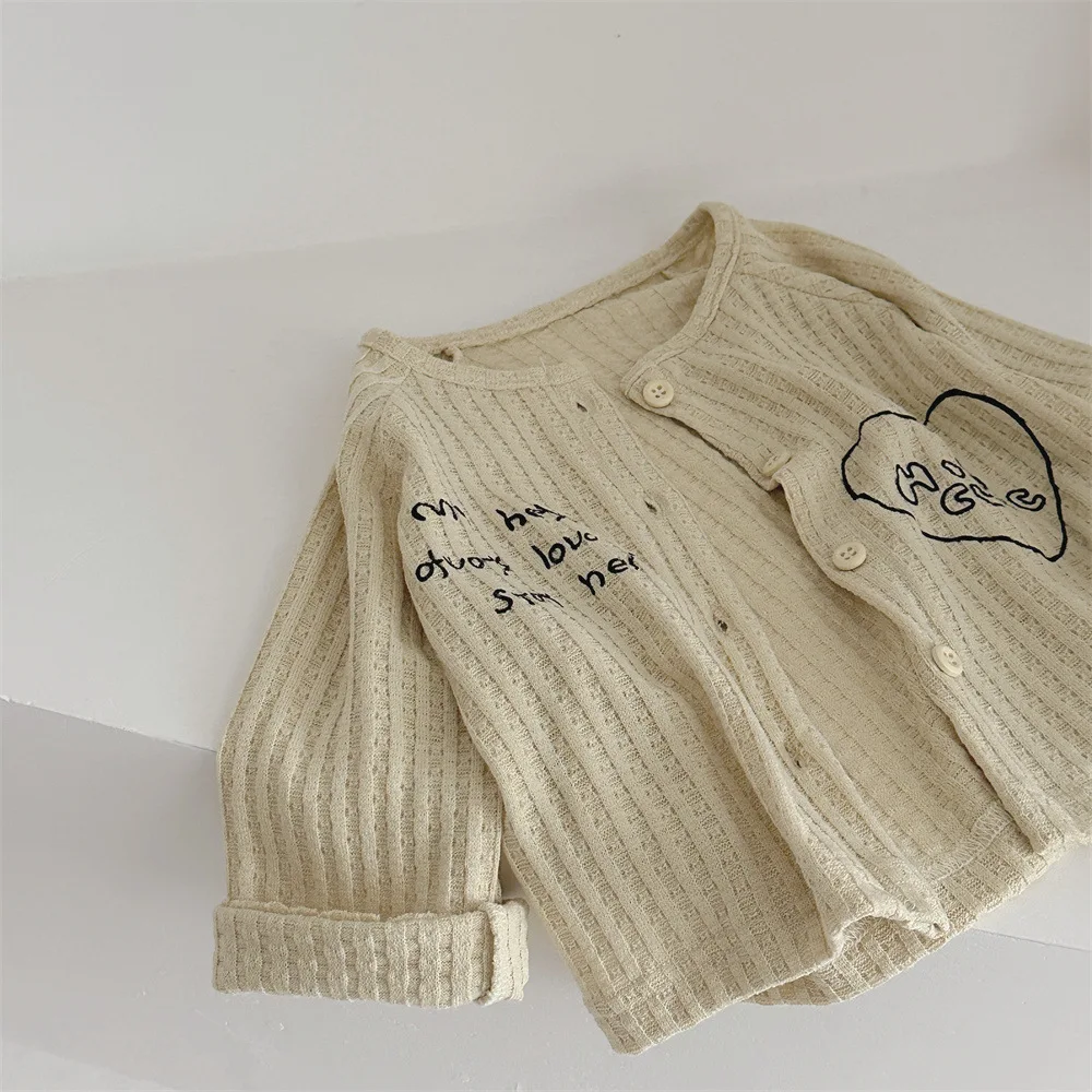 Spring Infant Baby Coarse Waffle Printed Jacket Toddler Boy Girls Coat Cardigan Kids Long Sleeve Outwear Top Newborn Clothes
