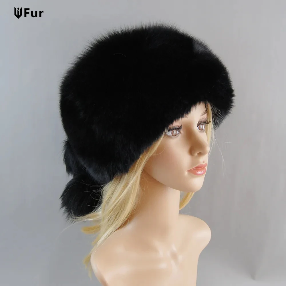 

Hot Sale Russian Winter Natural Fox Fur Hat Warm Soft Fluffy Real Raccoon Fur Bomber Hat Luxury Women's Quality Handmade Fox Hat