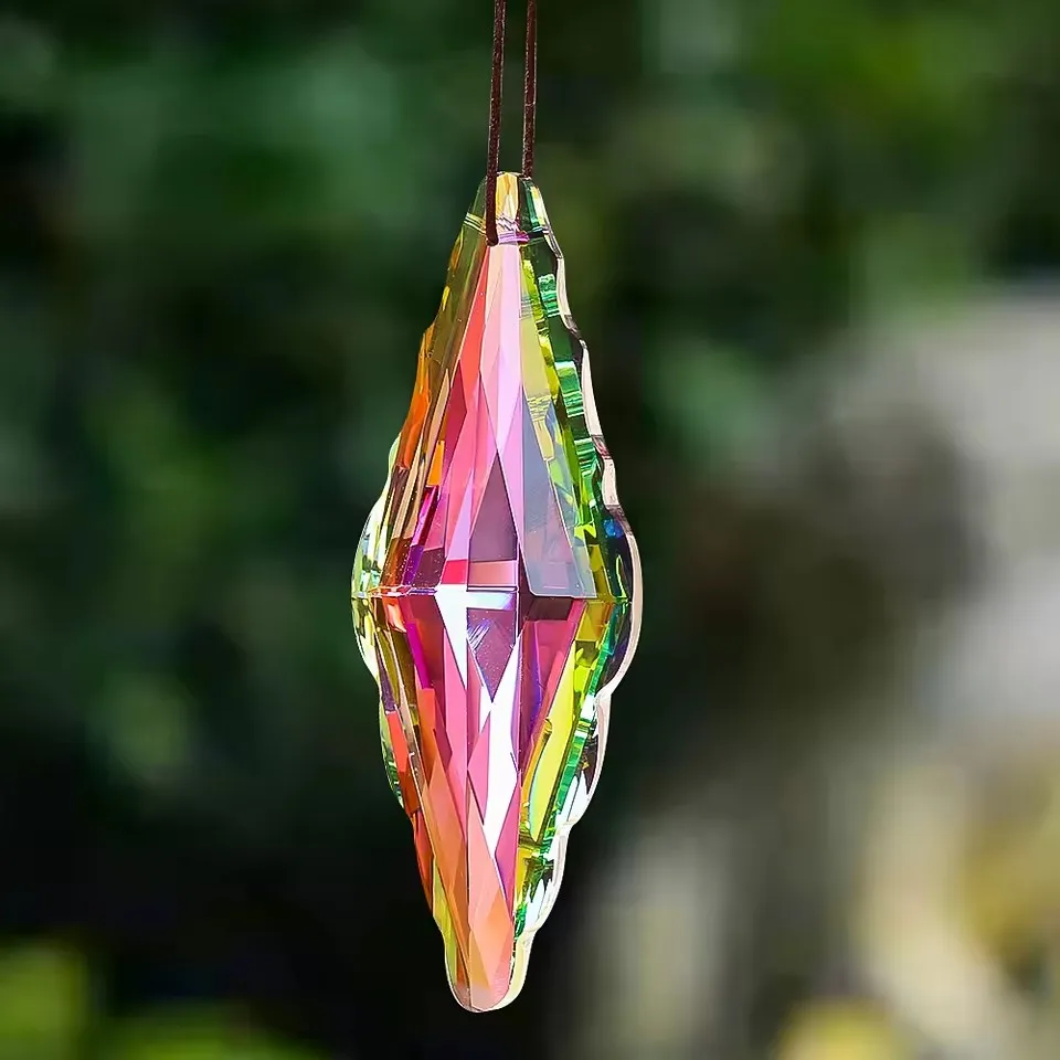 120mm Iridescent Suncatchers Crystal Prisms Rainbow Maker Drop Lucky Hanging Chandelier Parts Garden Decor Single Face Colorful