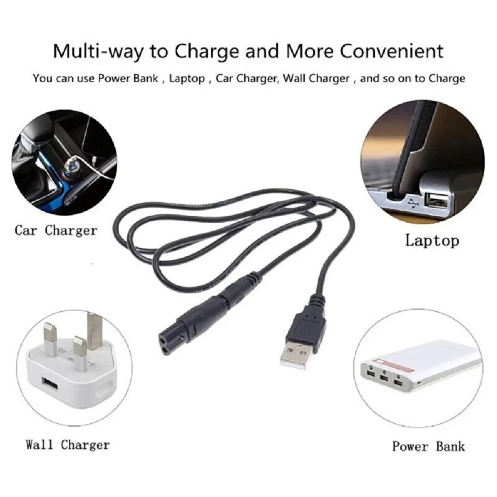 Universal USB Charging Cable & Tips Set For Shavers / Trimmers / Groomers Hair Clipper DC 5.5* 2.1mm 1.8 2.35 holes