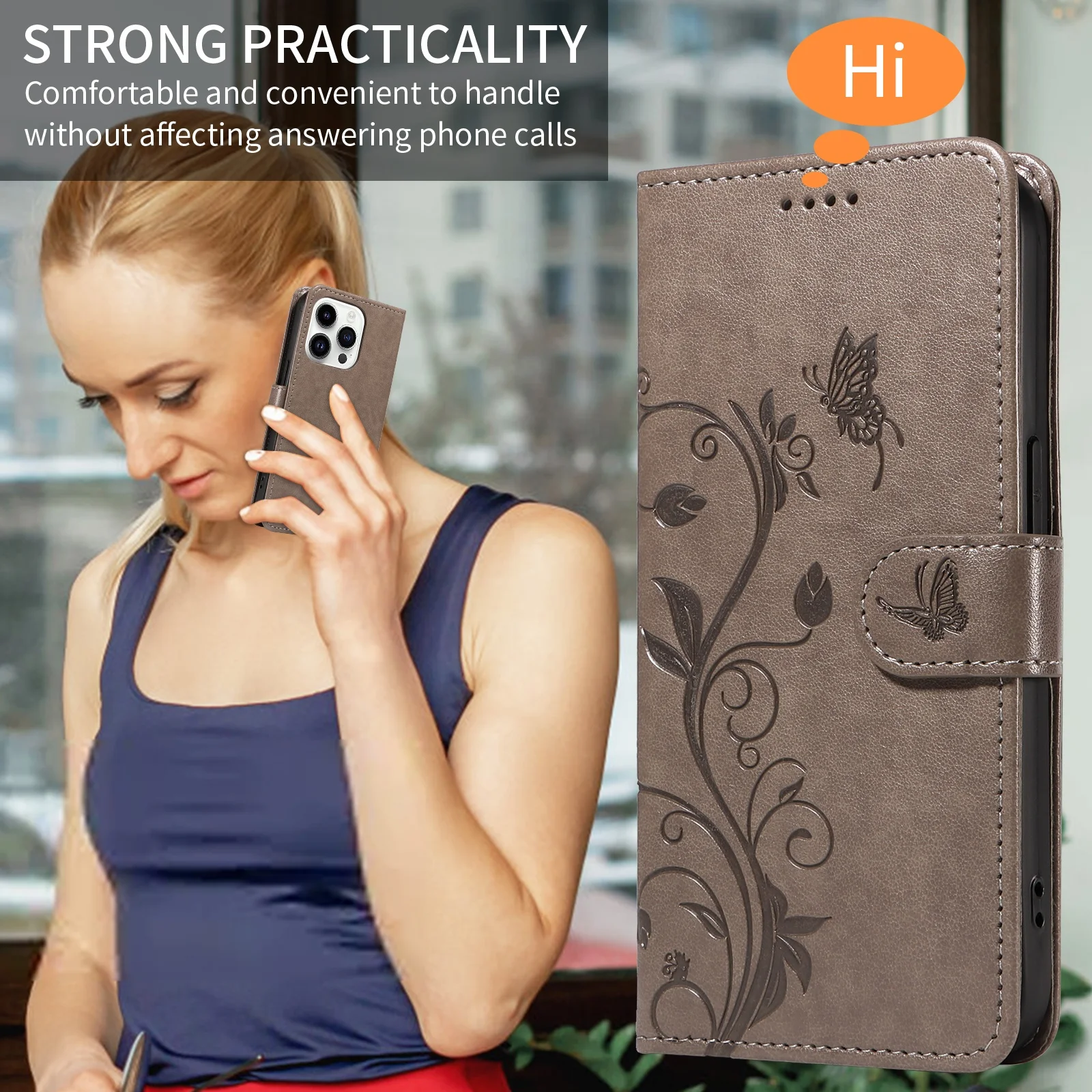 Butterfly Flower Vine Leather Flip Wallet Cover