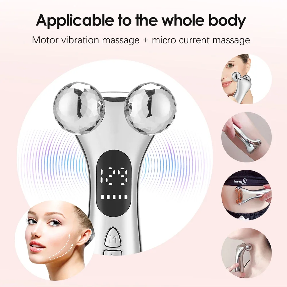 Electric Micro-Current Facial Beauty Instrument — LED Display Face Lift Roller & Massager