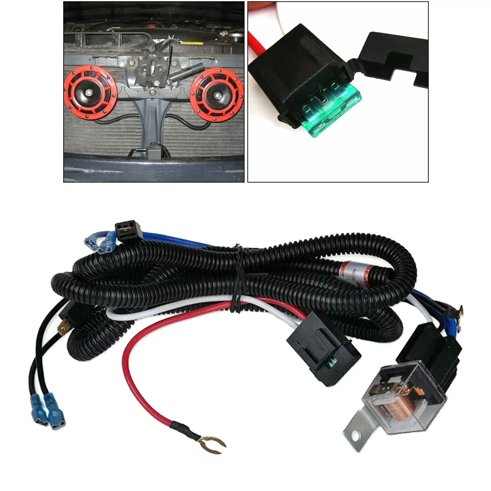 12V / 24V Horn And Wire Harness Relay for Car Grille Assemble Blast Sound Total Length 170cm Auto Spare Parts