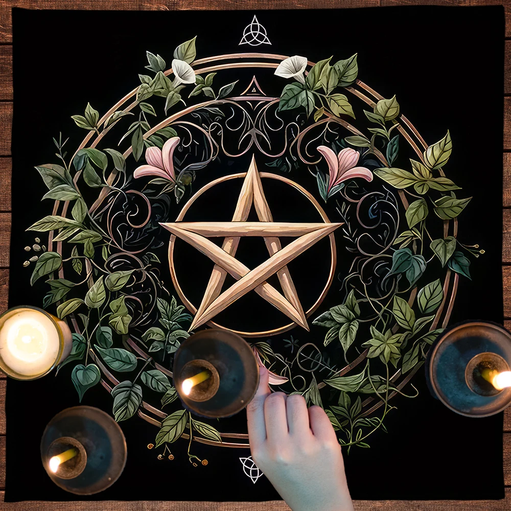 Pagan Altar Cloth with Star Pattern Vibrant Floral & Plants Vines Tarot Cloth For Divination Decor Witchcraft Oracle Cards Pads 4
