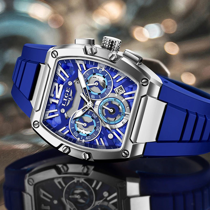 LIGE New Fashion Blue Silicone Watch For Men Casual Sports Quartz Man Wristwatch Waterproof Luminous Date Chronograph Clock Male