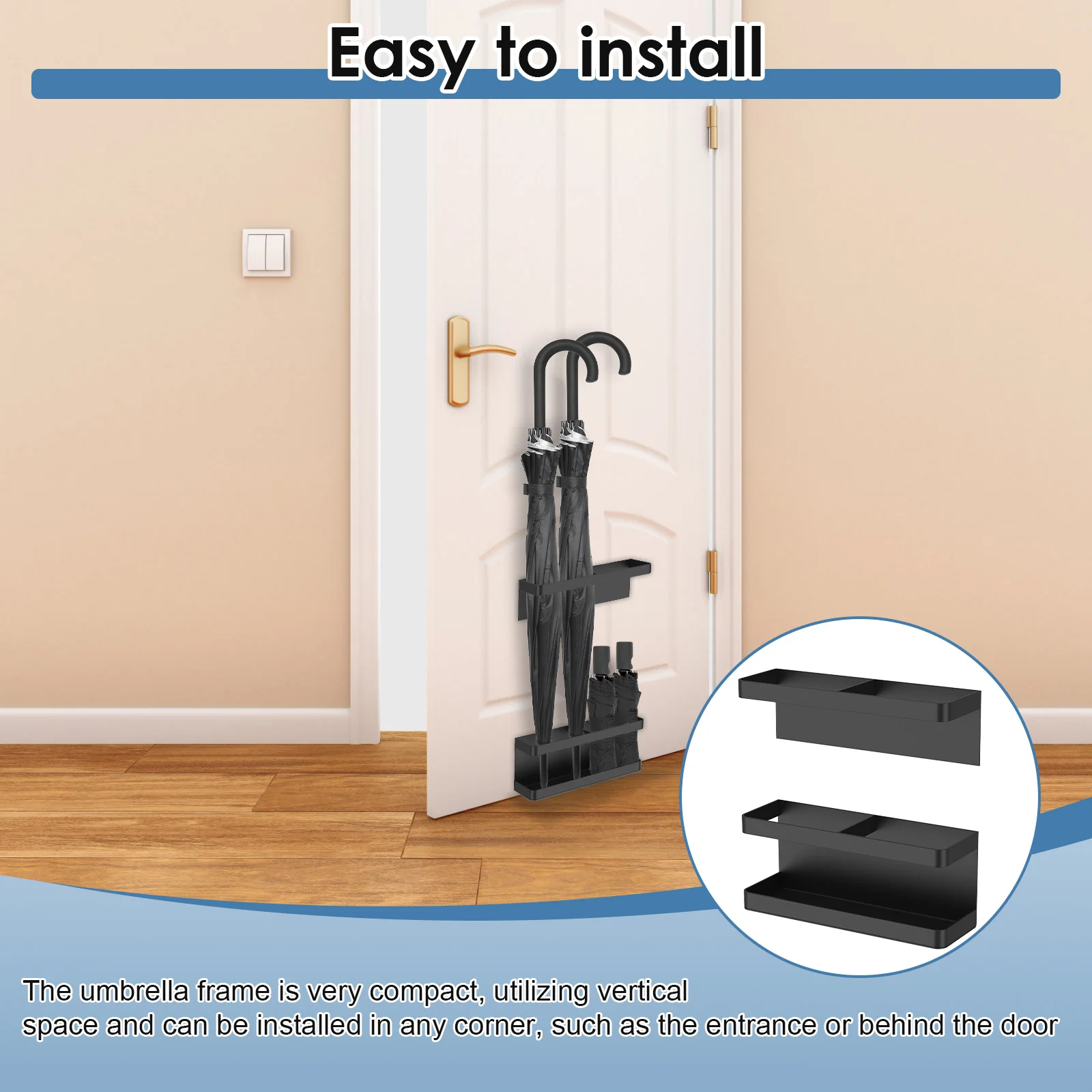 Wall Mounted Umbrella Stand Holder Adjustable Height Carbon Steel Entryway Umbrella Storage Shelf Hanger Organizer