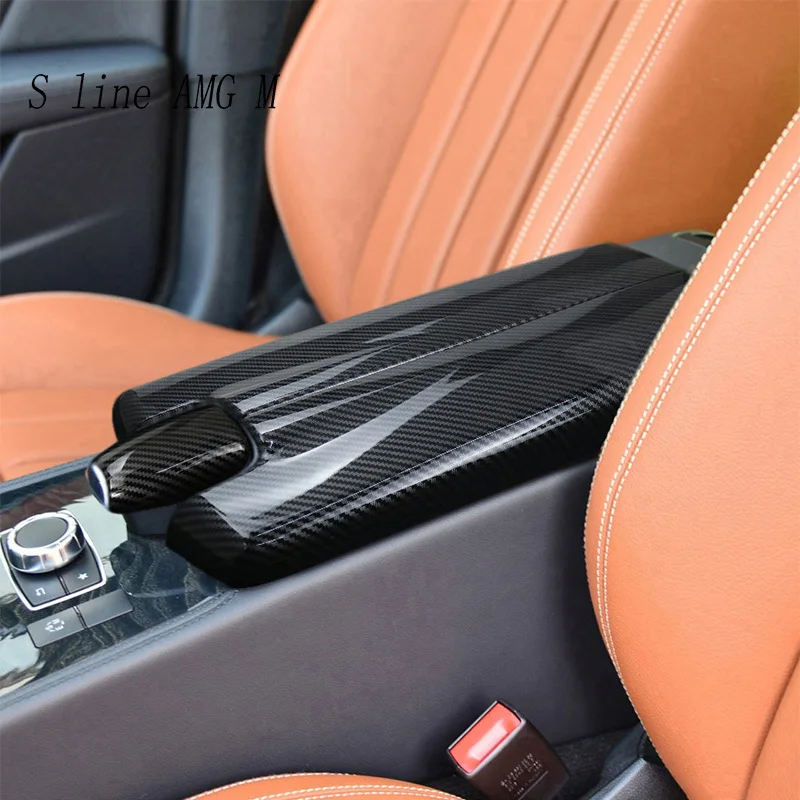 Car Stowing Tidying Armrest Box Panel Carbon Fiber Cover Interior Trim