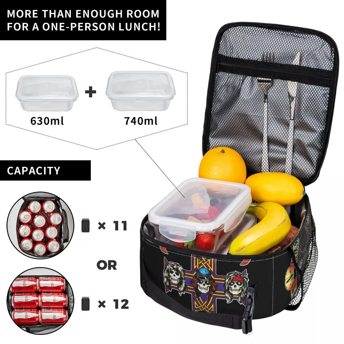 Guns N Roses Heavy Metal Accessories Insulated Lunch Bag For School Office Food Box Portable Cooler Thermal Lunch Boxes