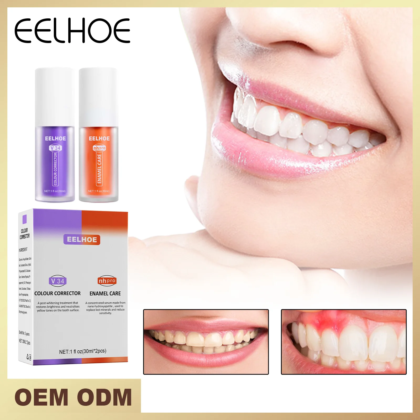 

2pc V34 Toothpaste Purple Orange Whitening Tooth Toothpaste Teeth Repairs Oral Cleansing Brightening Stains Removing mouth wash