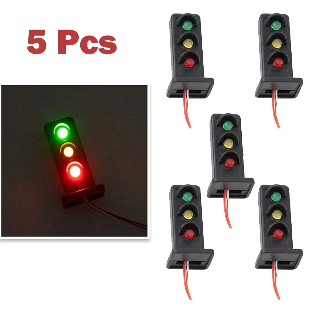 5Pcs HO Scale 2 Aspects Railroad LED Dwarf Signals 3 Lights Block Signal Lamp 3V/12V Model Train Signals Garden Decoration 27mm 2