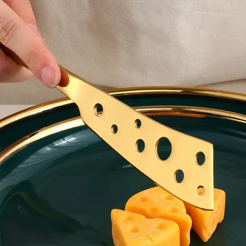 Cheese Knife 3 Piece Set Stainless Steel Cheese Knife Butter Spatula Pizza Creative with Holes Baking Tools