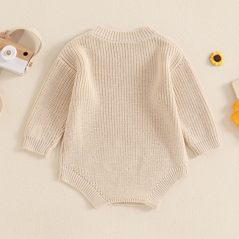 Focus norm 4 Farben Neugeborene Jungen Strick pullover Stram pler 0-12m Langarm Rundhals ausschnitt fester Winter pullover für lässig täglich – Detail 6