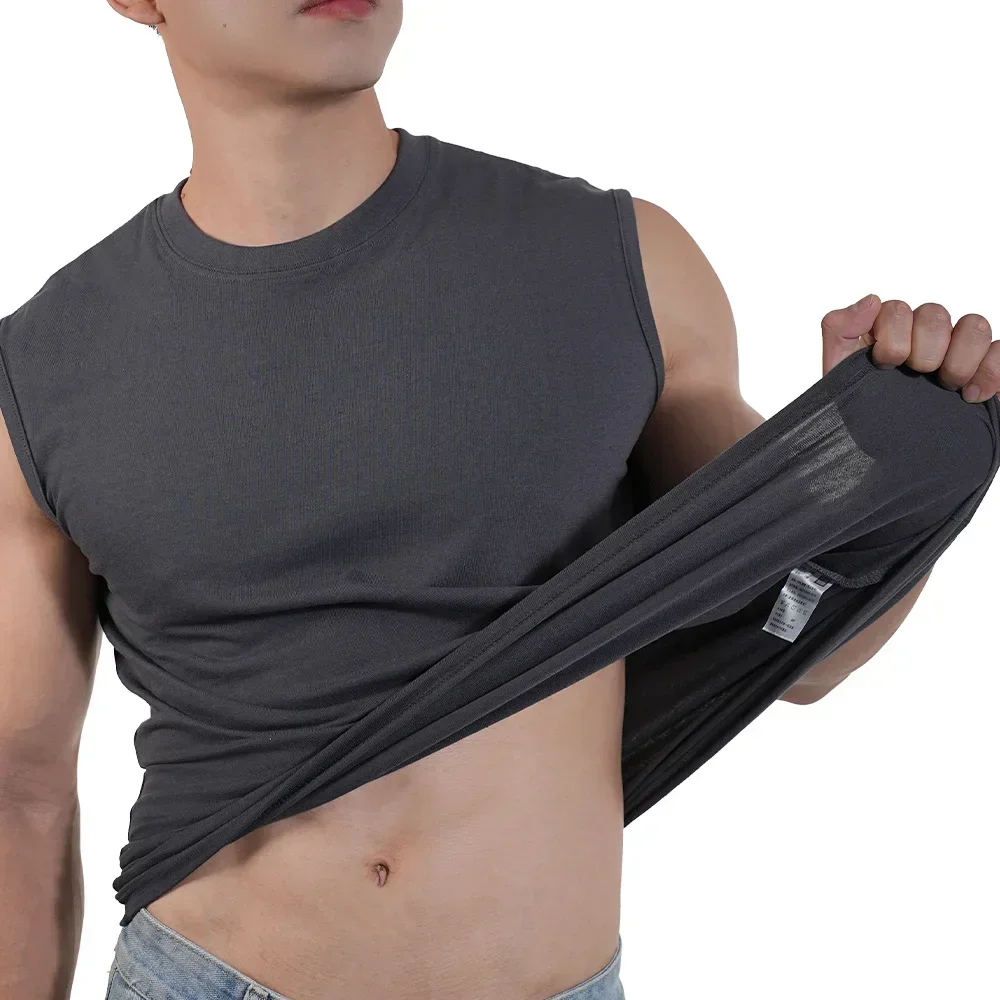 New Men Muscle Vest Sportwear Running Sports Cotton Sleeveless T Shirt O-neck Plain Tank Top Bodybuilding Fitness Clothing