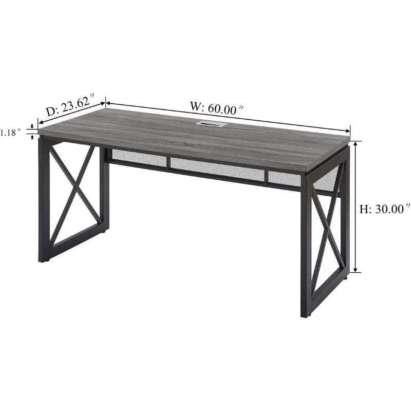 

BON AUGURE Industrial Computer Desk, Rustic Wood Desk for Home Office, Sturdy Metal Writing Work Desk Home Office Desks