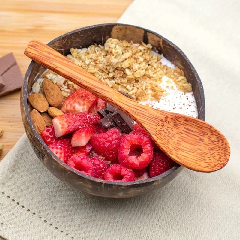 Natural Coconut Bowls for Serving Dishes Wooden Salad Wood Reusable Bowl Serving Utensils Natural Coconut Shell Bowls