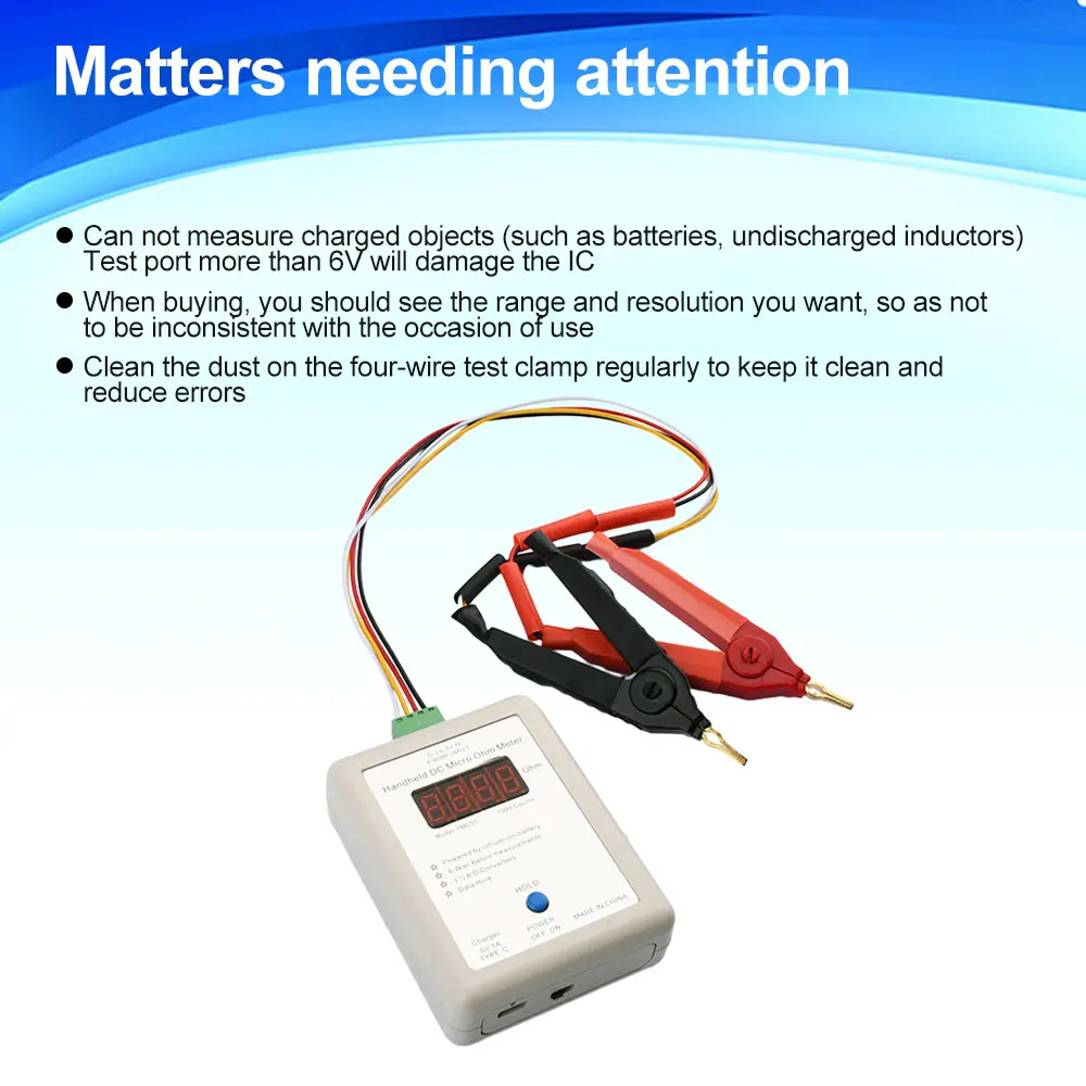 4 Wire Milliohm Meter Portable Resistance Meter 0.01Ω High Precision Low Resistance Resistor Measuring Instrument USB Charging images - 6