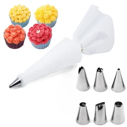 Deluxe Pastry Bag and Stainless Steel Cake Decorating Nozzle Set (6pcs SET1 White)
