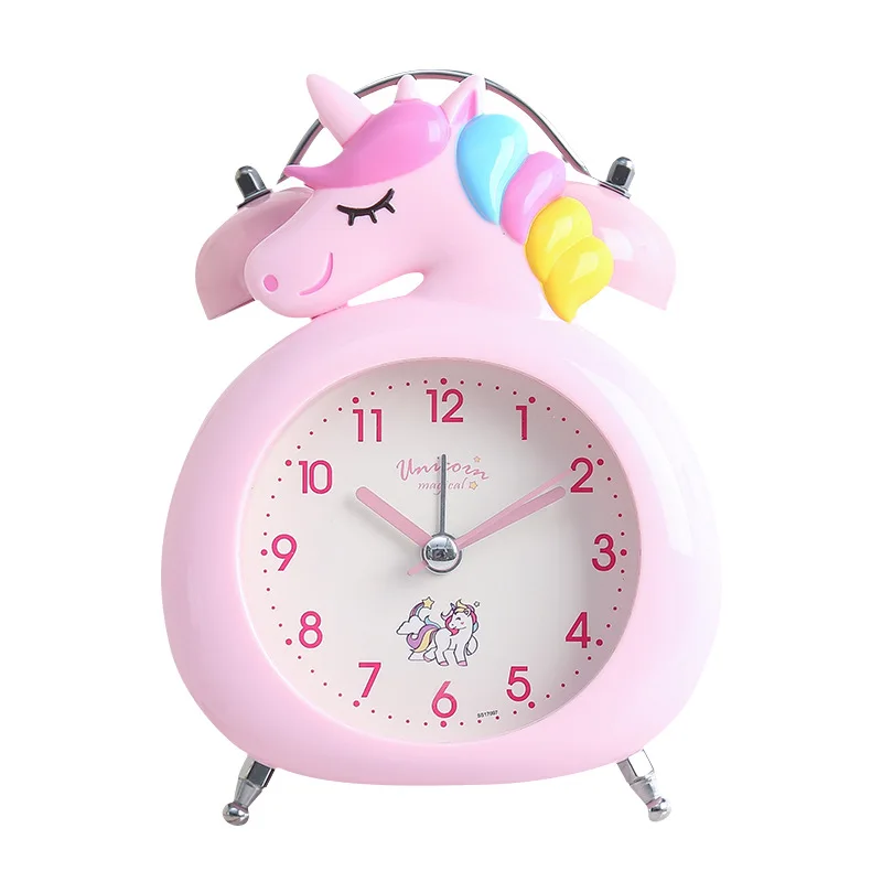 Mini reloj despertador de unicornio para dormitorio, pequeño despertador,  silencioso, perezoso, electrónico, luz nocturna, relojes de escritorio,  regalos para niños