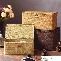 Seaweed Organizers Storage Basket Hand-woven Storage Box Sundries Organizer Cosmetic Toy Basket with Lid Clothes Container 4