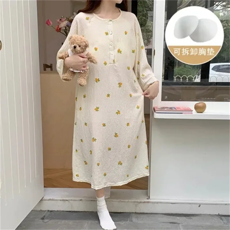 ملابس نوم صيفية طويلة للنساء، ثوب نوم بأكمام سبعة...