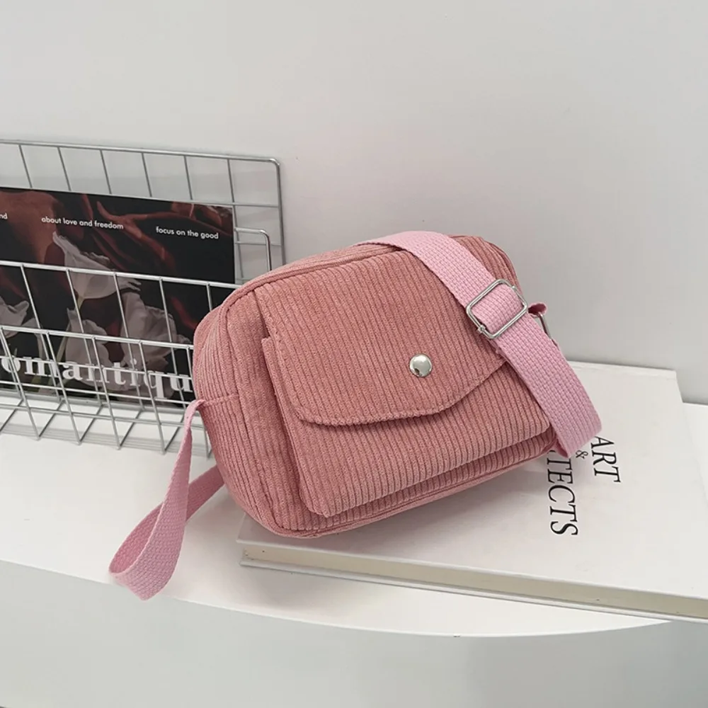 Corduroy Striped Crossbody Bag Simple Design Solid Colour Lady's Square Bag Adjustable Strap Mini Coin Pouch for Casual Wear 7