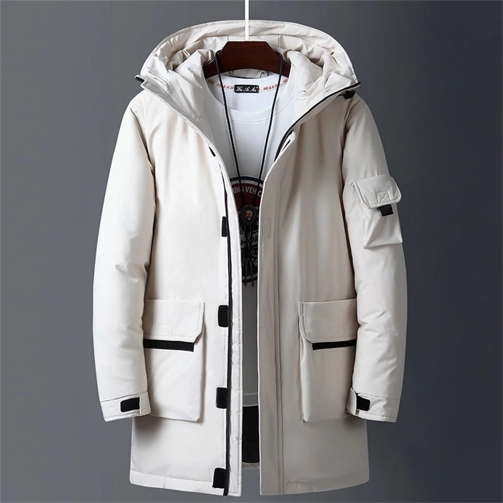 Veste Parka longue à capuche pour hommes, décontractée, mi-longue, en duvet de canard blanc, manteau rembourré épais et chaud de marque, automne hiver