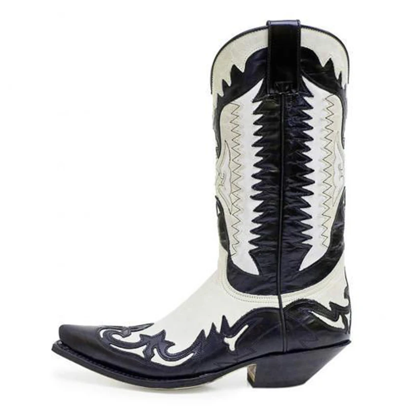 Men Leather Autumn Winter Mid-calf Handmade Retro Boots Black White For Men Zapatos De Hombre Leather boots Mens leather boots Motorcycle leather boots