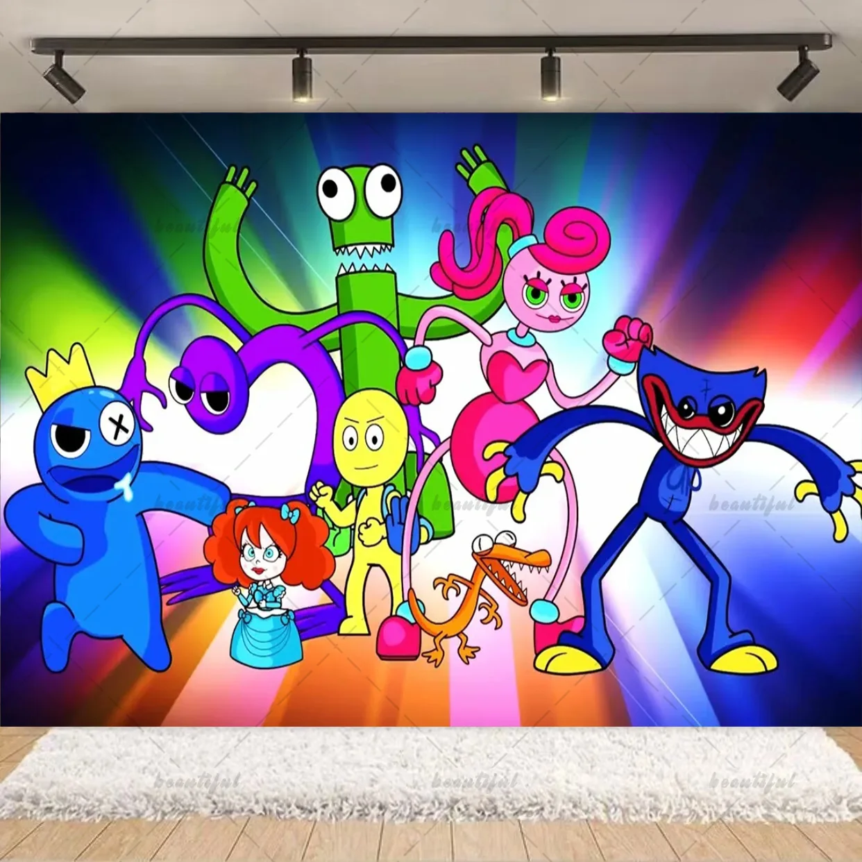 Cartoon-Regenbogen-Thema Kindergeburtstag Party-Dekoration Hintergrund Bunte Freunde-Motive Fotografie-Hintergrund Fotokabinen-Requisiten – Detail 13