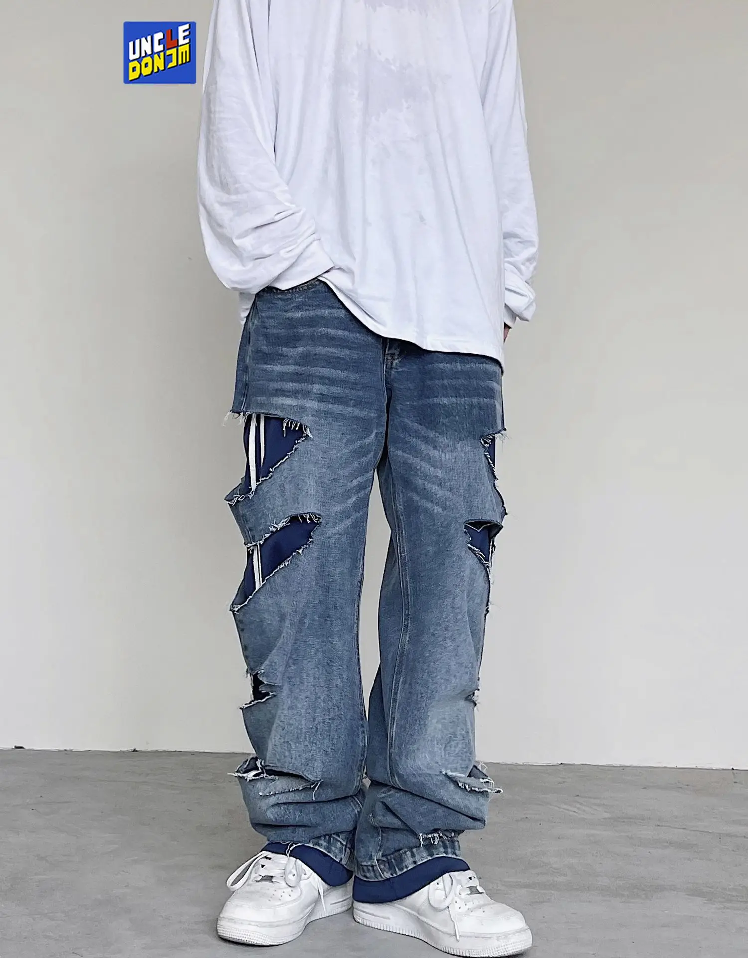 UNCLEDONJM patchwork jeans men designer 