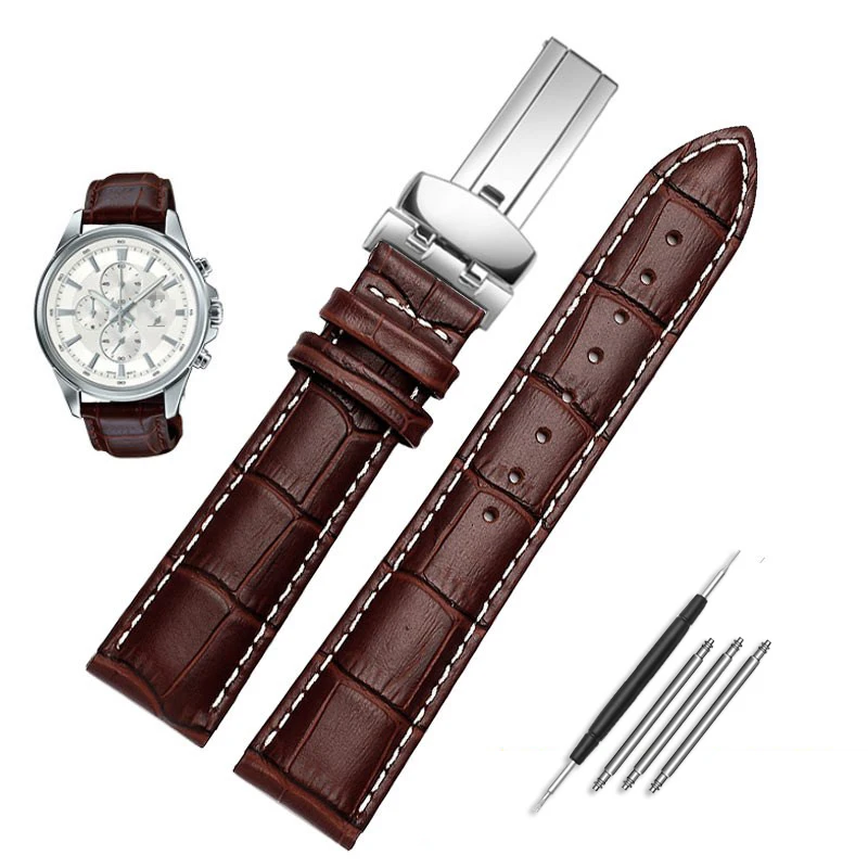 Genuine Leather Watch Band Bracelet Strap, 20mm 22mm, Black Brown