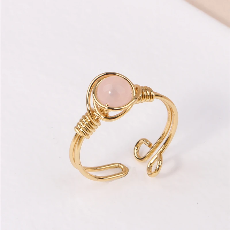 

Crystal Ring Healing Crystal Adjustable Gemstone Irregular Stone Rings for Women Colorful Gem Copper Wire Wrapped Ring