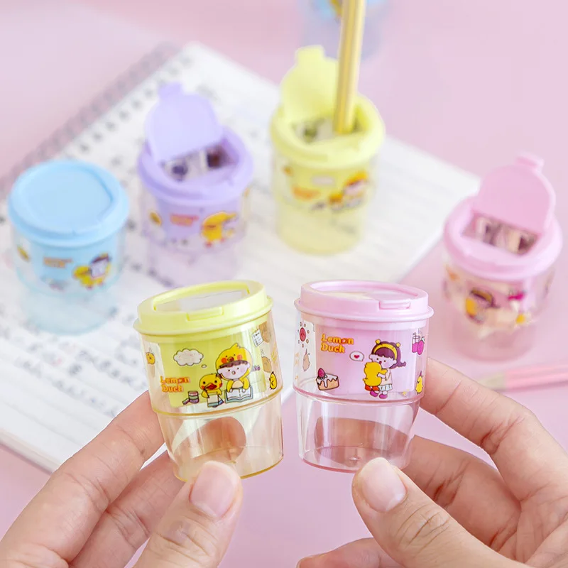 

36 pcs/lot Cute Duck Pencil Sharpener Kawii Girl Double Hole Transparent Cutter Knife Stationery Office School Supplies