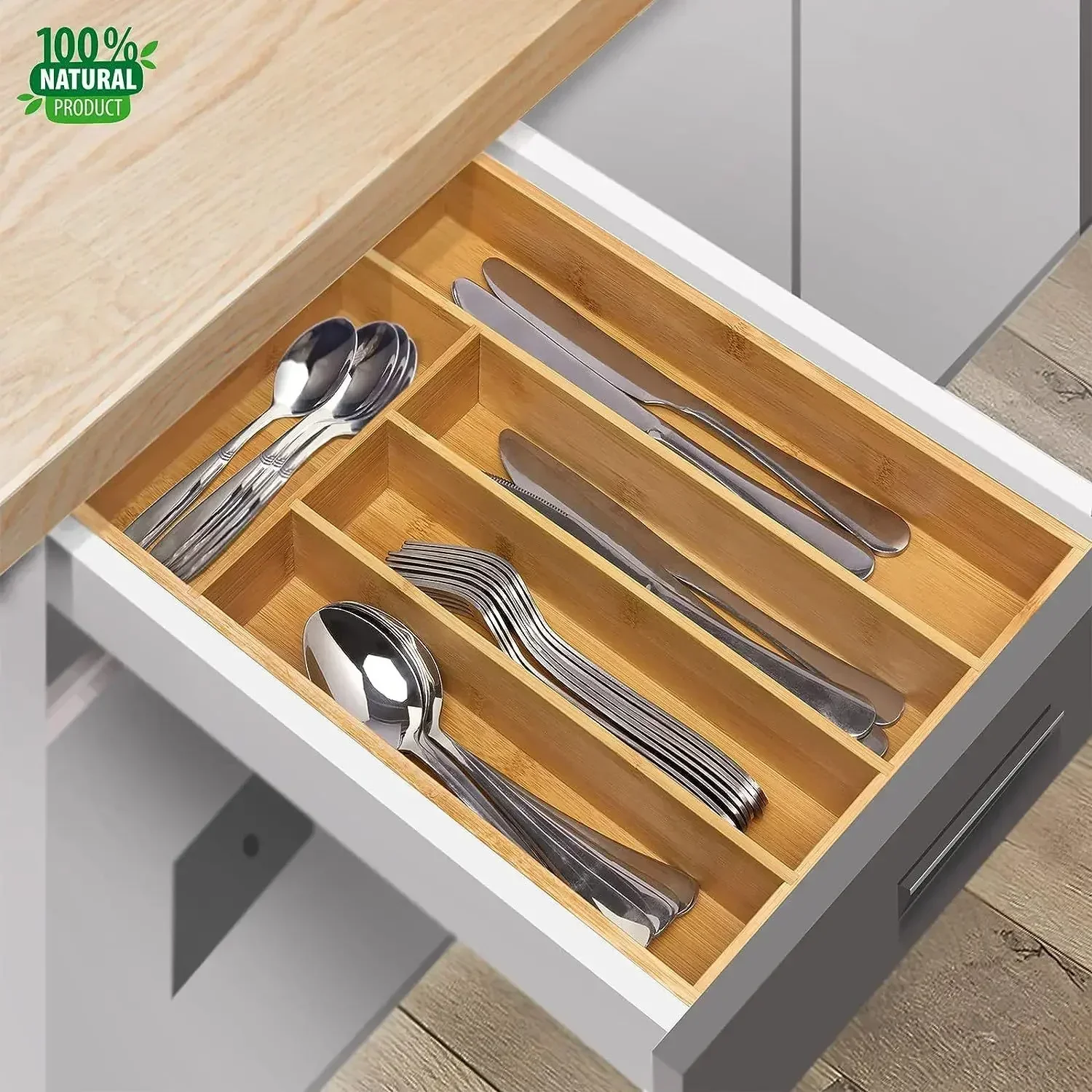 

Bamboo Utensil Holder Cutlery Kitchen Drawer Organizer Expandable Tray For Spoon Knife Fork Silverware Storage Organizer